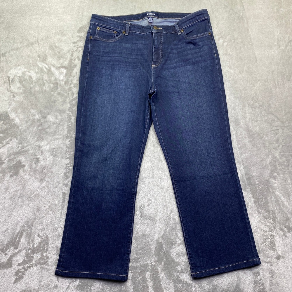 Chaps Madden Straight Leg Jeans Womens 16 Dark Wash Blue Denim Stretch Grunge